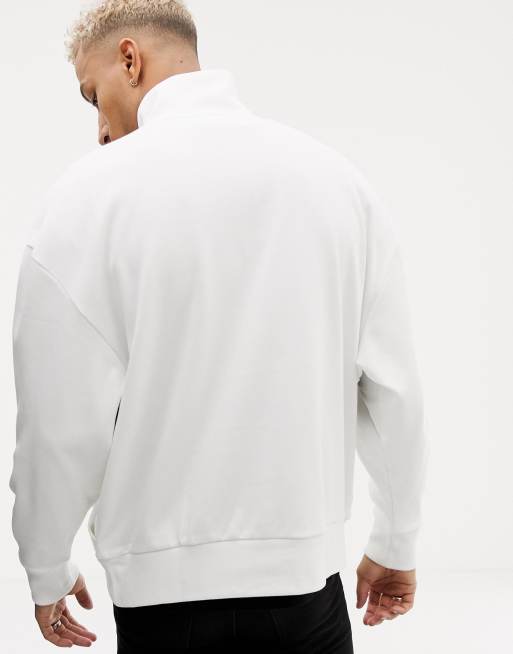 HUGO Darrius half zip logo sweat in white ASOS