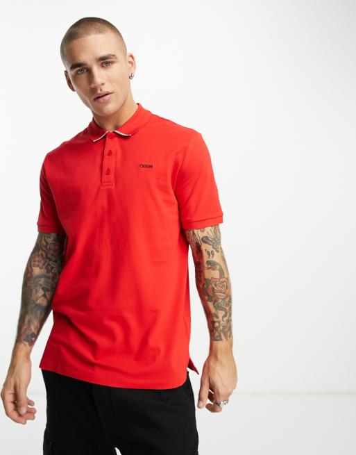 HUGO Daruso tipped polo in red ASOS