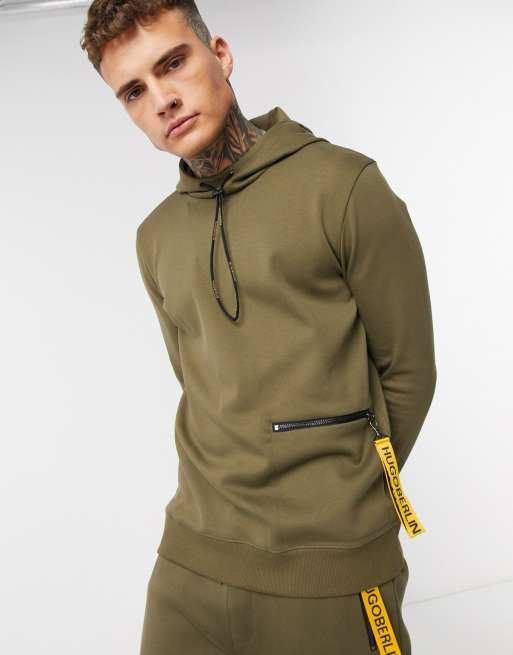 HUGO - Deauty - Hoodie zonder sluiting in kaki