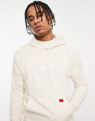 HUGO Debster text print hoodie in stone - ASOS Price Checker