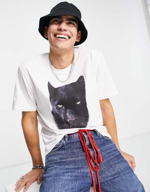 HUGO – Deetah – T-Shirt in Weiß mit Grafikprints vorne