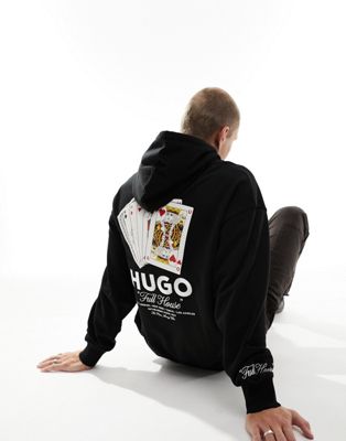 HUGO Deewax oversized fit hoodie in black  - ASOS Price Checker