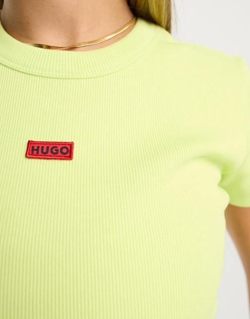 HUGO Deluisa ribbed cropped t shirt in bright yellow ASOS