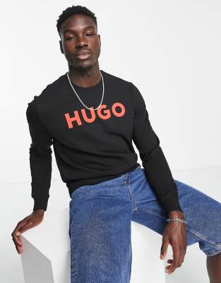 HUGO Dem large logo sweatshirt in black - ASOS Price Checker