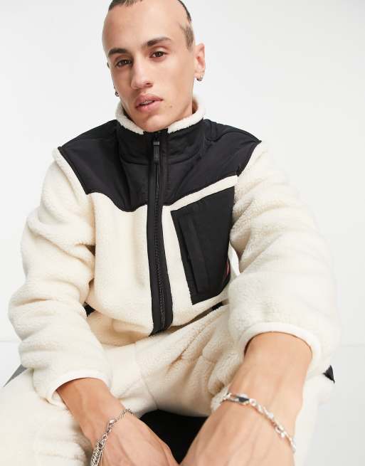 HUGO - Demongras - Sherpa sweatshirt met ritssluiting in gebroken wit met zakken