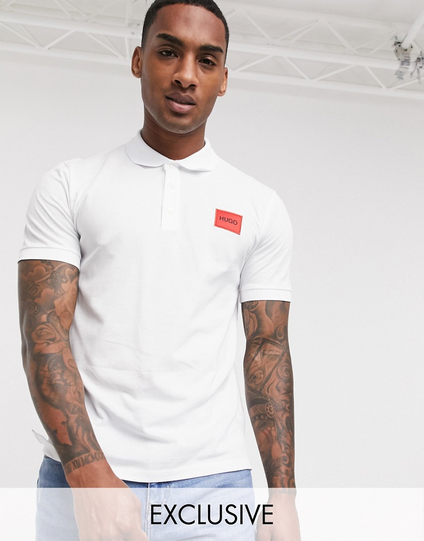 HUGO - Dereso - Poloshirt met contrasterend logovlak in wit