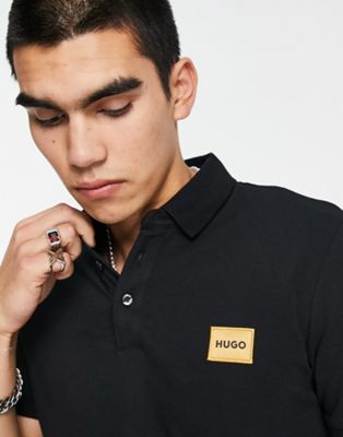 HUGO Dereso slim fit gold logo polo shirt in black