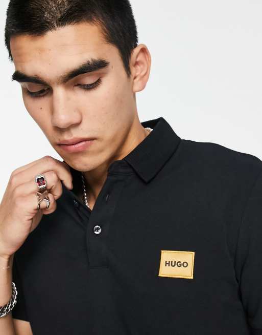 HUGO - Dereso - Sort poloskjorte med guldfarvet logo i slim fit