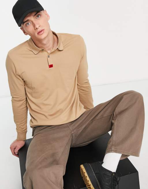 HUGO – Deresolo222 – Langärmliges Polohemd in Beige