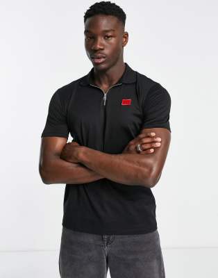 Hugo Deresom222 zip neck polo in black  - ASOS Price Checker