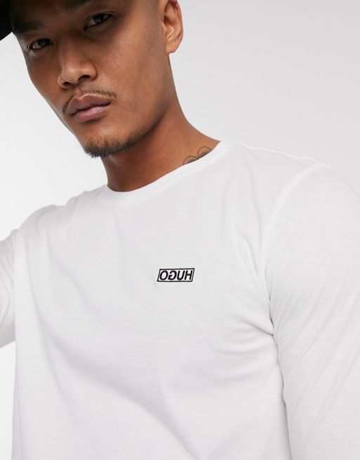 HUGO Derol chest logo long sleeve t-shirt in white | ASOS