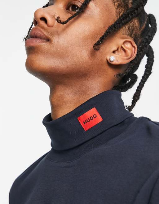 HUGO Derollo roll neck long sleeve top in navy