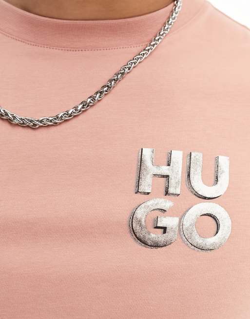 HUGO - Detzington241 - T-shirt rosa, 3 di 4