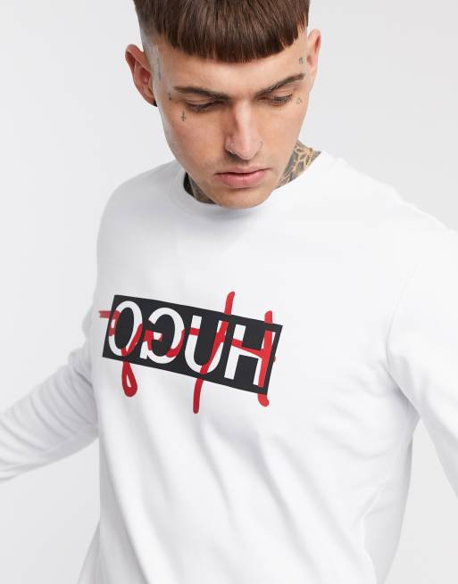 HUGO Dicago contrast signature logo sweatshirt in white