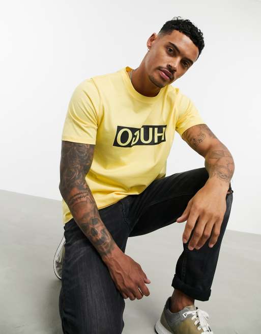 HUGO Dicagolino box logo t shirt in yellow