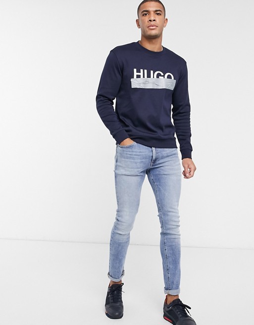 HUGO Dicago_U204 contrast taped logo sweatshirt in navy