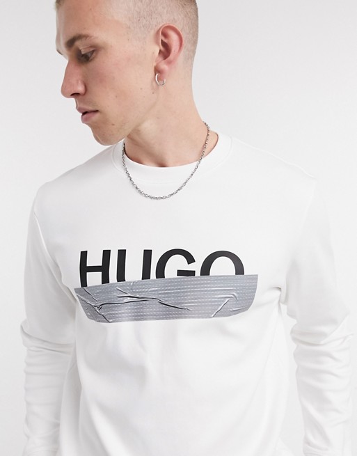HUGO Dicago_U204 contrast taped logo sweatshirt in white