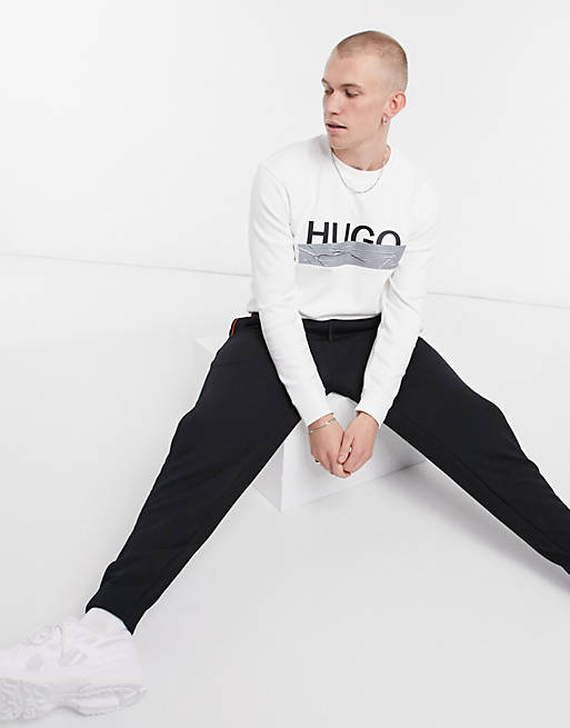 HUGO – Dicago_U204 – Sweatshirt in Weiß mit kontrastierendem Logostreifen |  ASOS