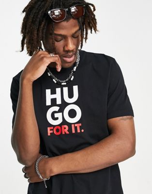 HUGO Dimentis slogan t-shirt in black