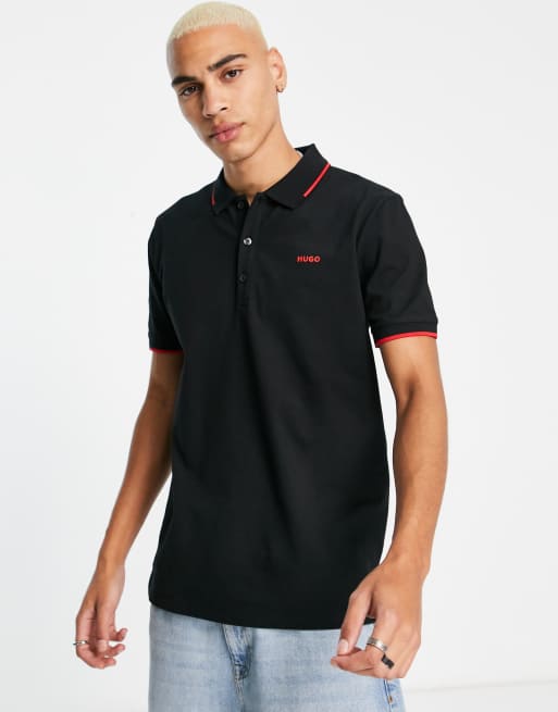 Hugo - Dinoso - Slim-fit poloshirt met een gekleurd randje in zwart