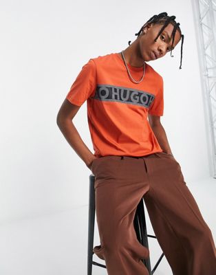HUGO Dinotto large logo t-shirt in dark orange