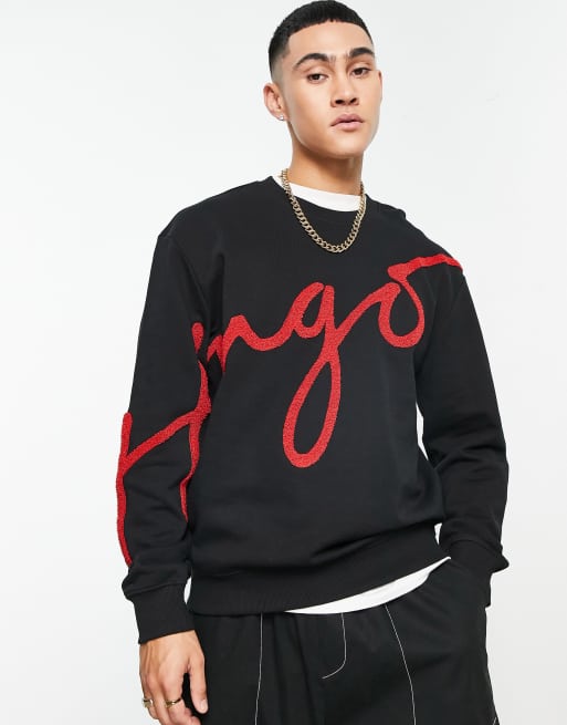 HUGO – Diraffe – Czarna bluza z logo z napisem