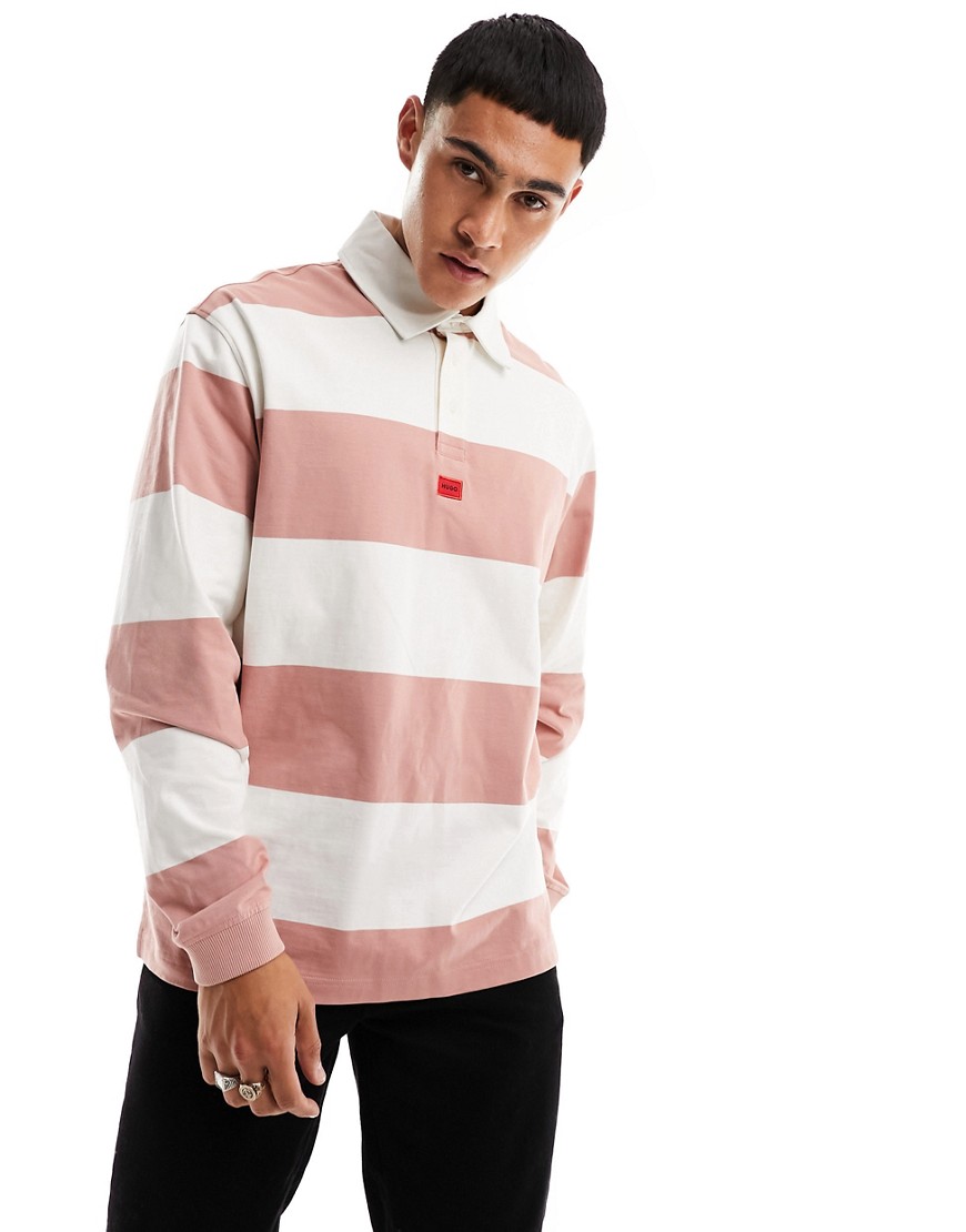 HUGO Diragbi relaxed fit rugby shirt in pink