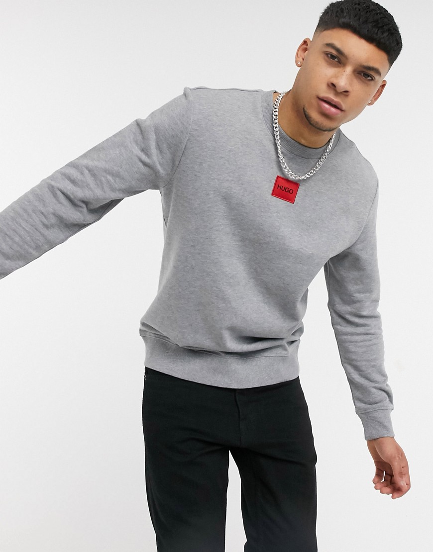 HUGO - Diragol - Sweatshirt met contrasterend vierkant logo in grijs