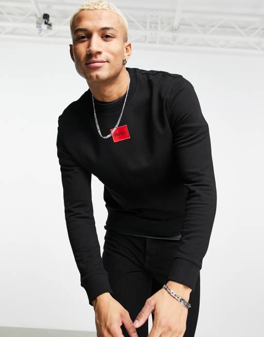 Hugo Diragol212 small box logo crew neck sweatshirt in black | ASOS
