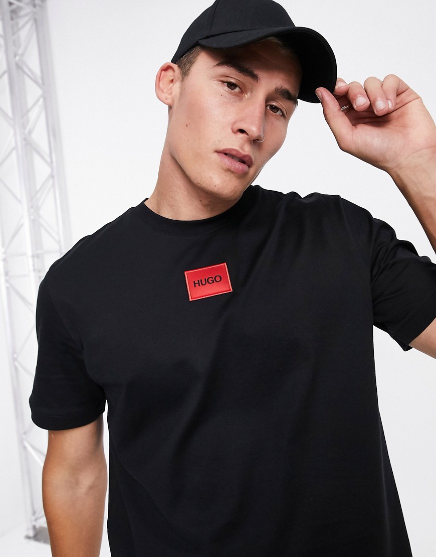 HUGO Diragolino coordinating contrast box logo T-shirt in black