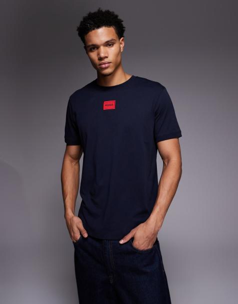 Hugo – Diragolino – Granatowy T-shirt z logo w ramce - view 1
