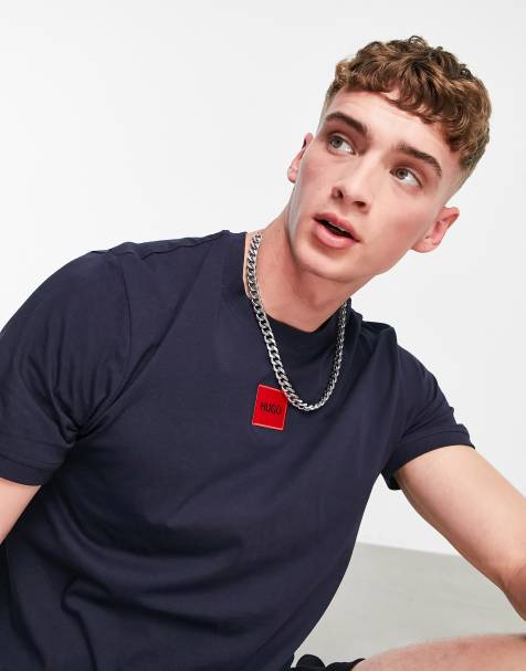 HUGO Diragolino212 contrast box logo t-shirt in navy - view 1