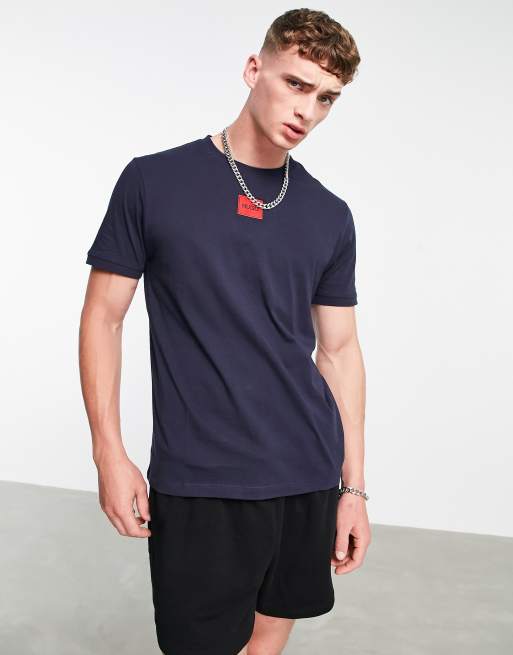 HUGO Diragolino212 contrast box logo t-shirt in navy, 3 of 4