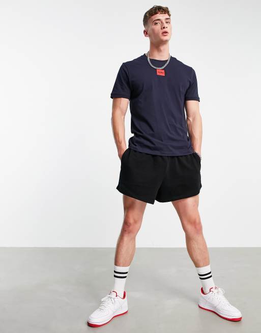HUGO Diragolino212 contrast box logo t-shirt in navy, 4 of 4
