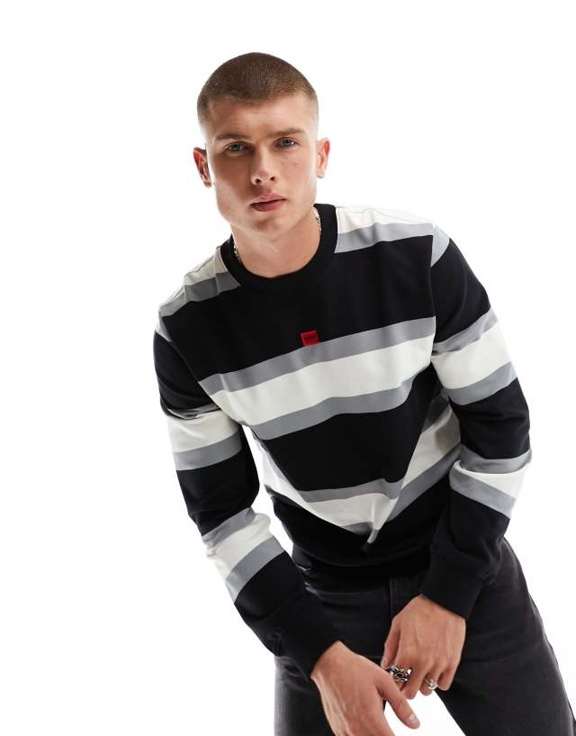 Hugo Red - HUGO Diragol_S stripe logo sweatshirt in black