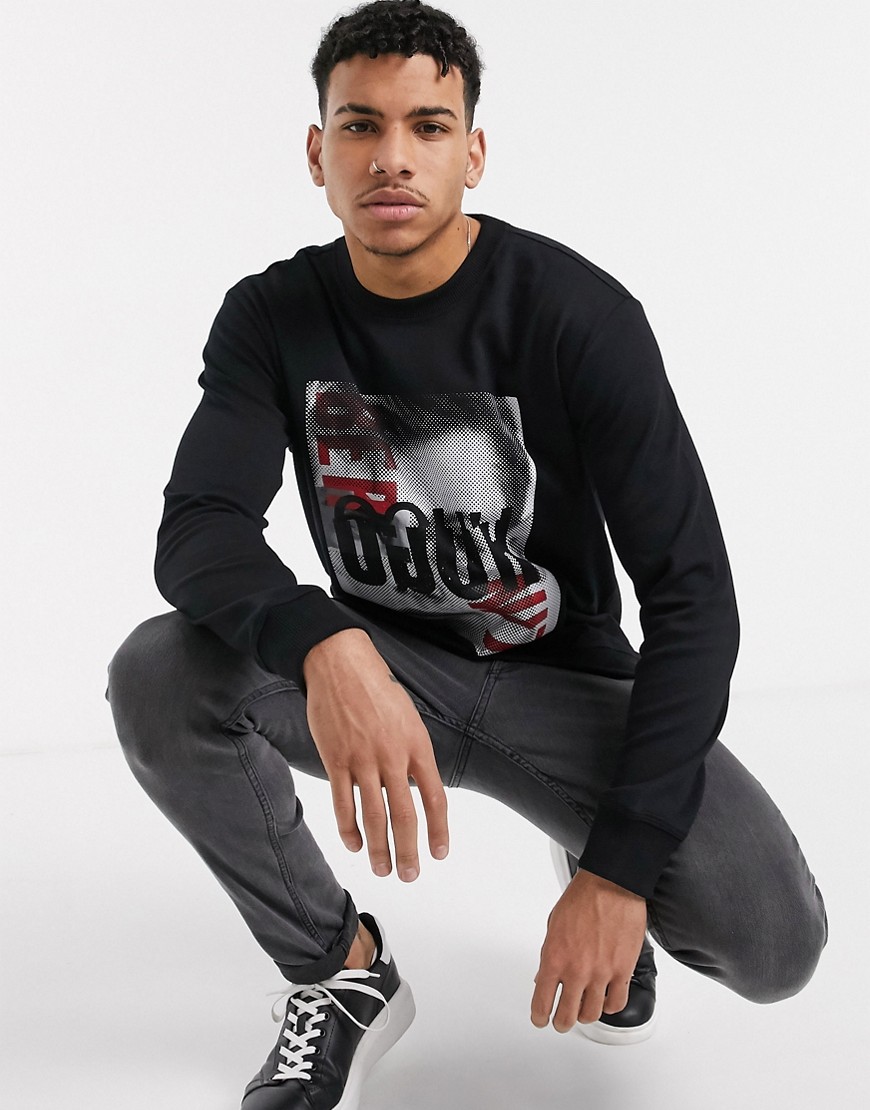 HUGO – Dision – Sweatshirt med grafiskt tryck-Svart