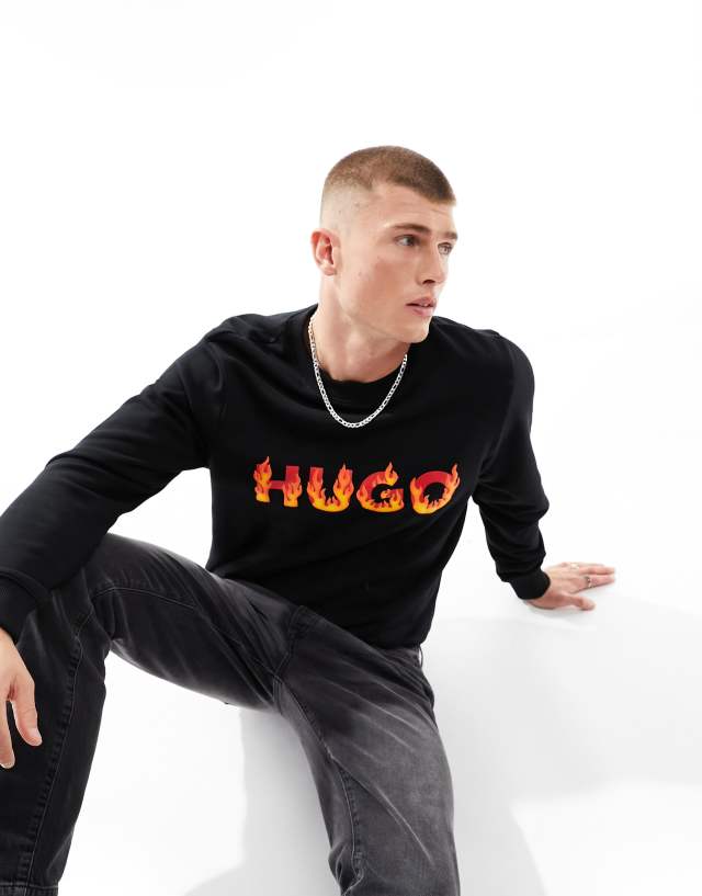 Hugo Red - HUGO Ditmo flame logo sweatshirt in black