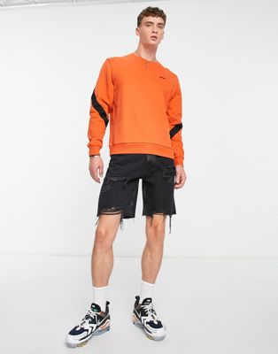 HUGO Ditron retro sweatshirt in dark orange with taped detail - ASOS Price Checker