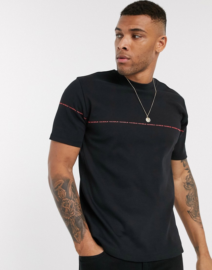 HUGO - Dittle - T-shirt comoda nera con logo piccolo-Nero