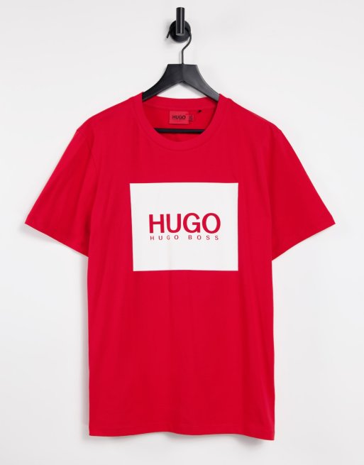 Hugo Dolive Box Logo T Shirt In Red Asos 