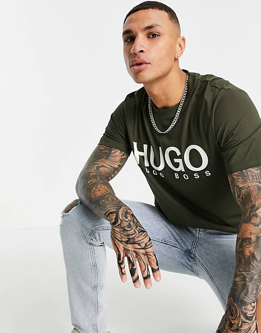 HUGO Dolive large logo t-shirt in dark green