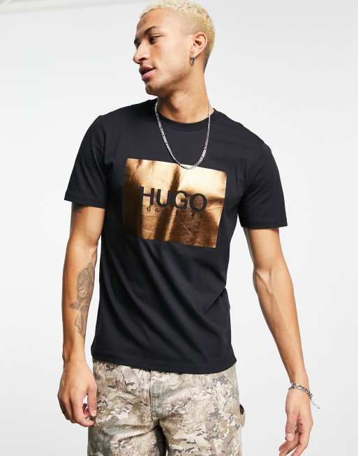 Hugo Dolive metallic logo t-shirt in black | ASOS