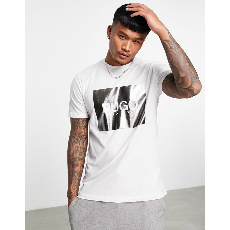 Designer Uomo HUGO - Dolive - T-shirt bianca con logo metallizzato 