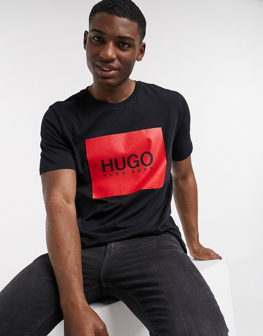 HUGO - Dolive - T-shirt con logo squadrato-Nero