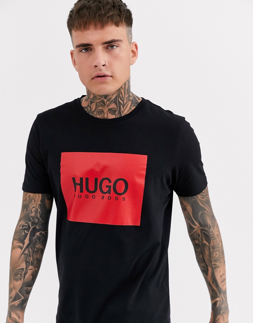 HUGO - Dolive - T-shirt nera con logo quadrato-Nero