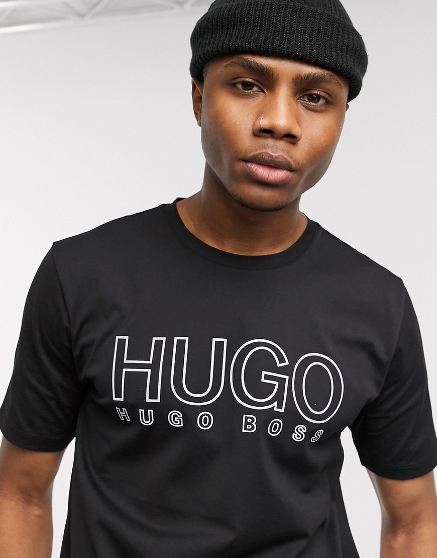 HUGO - Dolive-U202 - T-shirt nera con logo catarifrangente-Nero