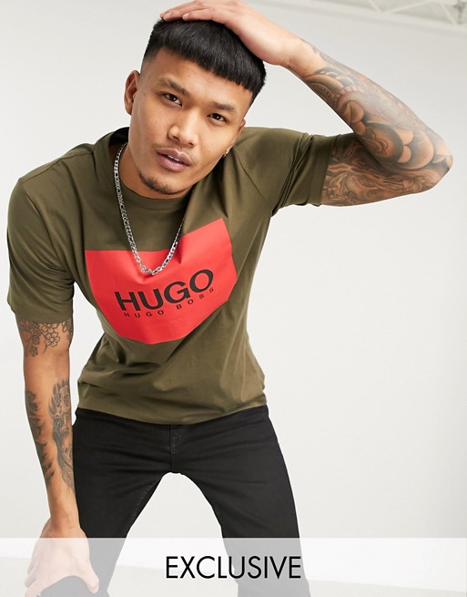 HUGO Dolive U204 box logo t-shirt in khaki Exclusive at ASOS