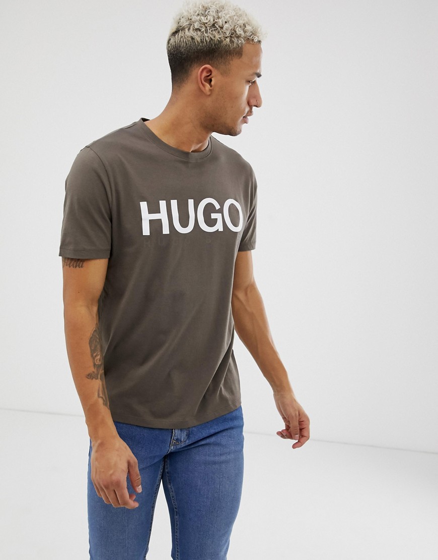 HUGO - dolive-u3 - t-shirt kaki con logo-verde