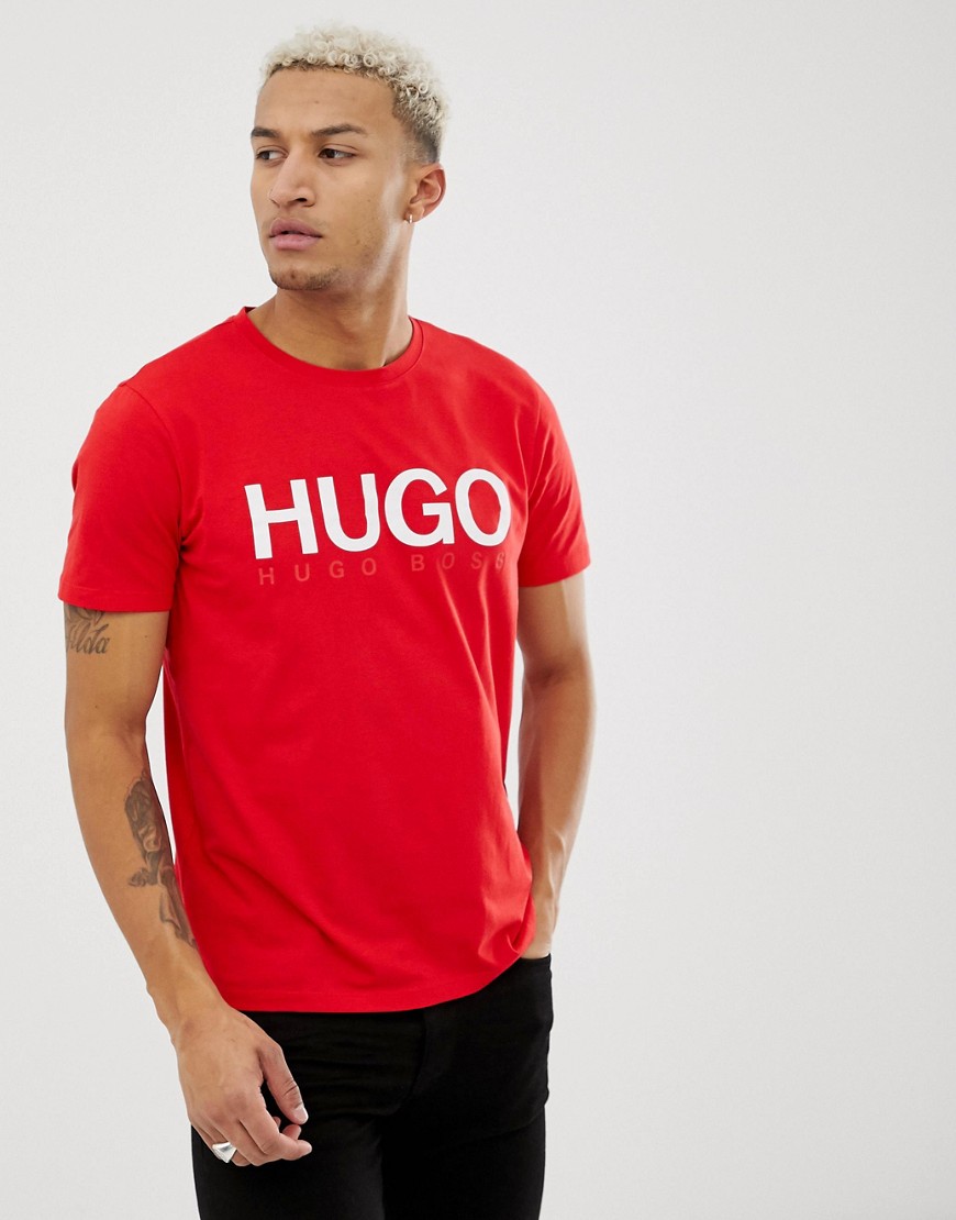 HUGO - Dolive-U3 - T-shirt rossa con logo-Rosso