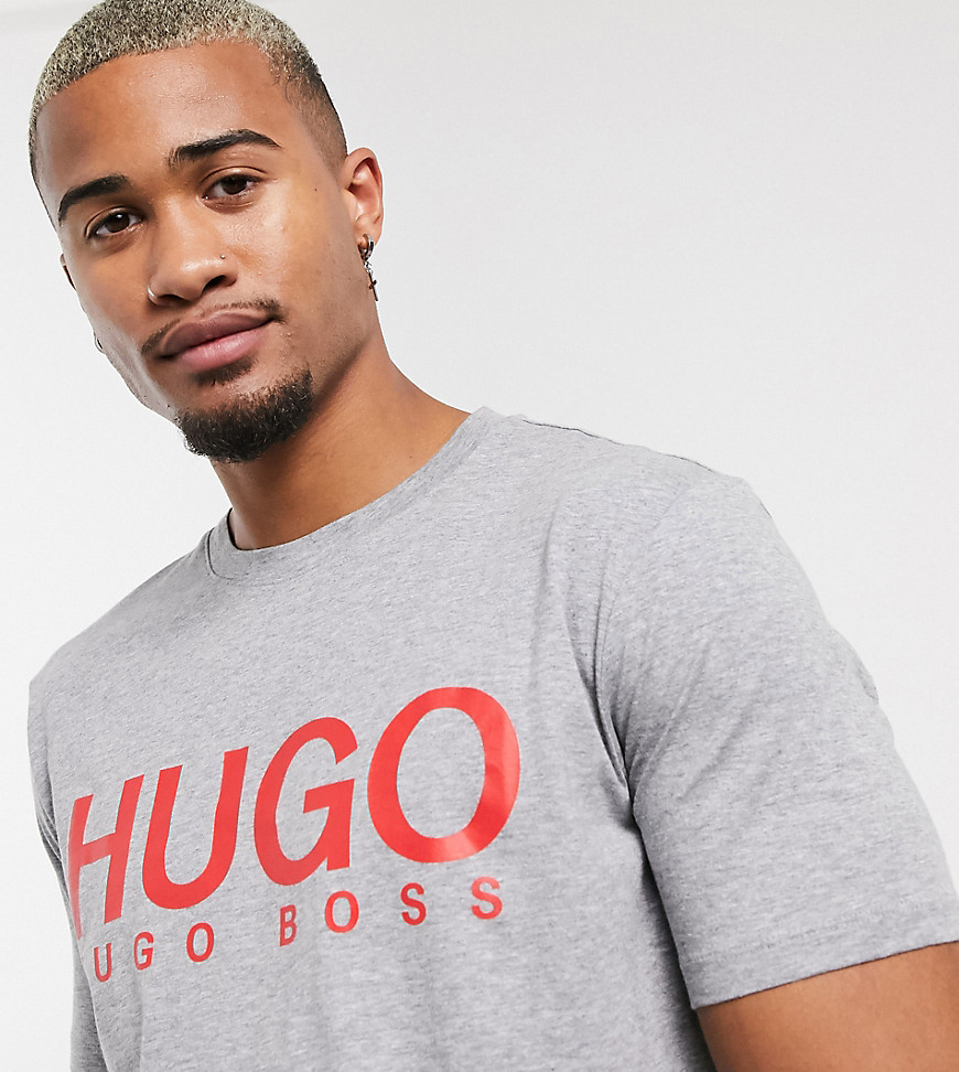 HUGO Dolive204 large contrast logo T-shirt in gray Exclusive at ASOS-Grey